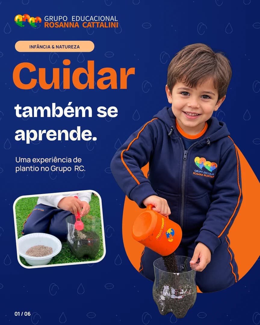 Capa editorial Cuidar também se aprende, com uma ilustração fotográfica de plantio